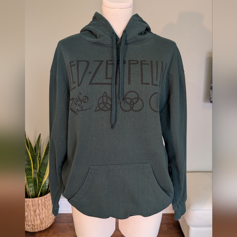 Led Zeppelin Unisex Green Hoodie Rock Band Graphic Size L